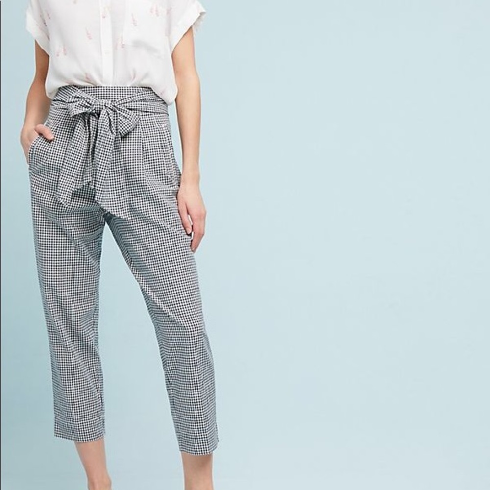 Anthropology tie-waist gingham trousers